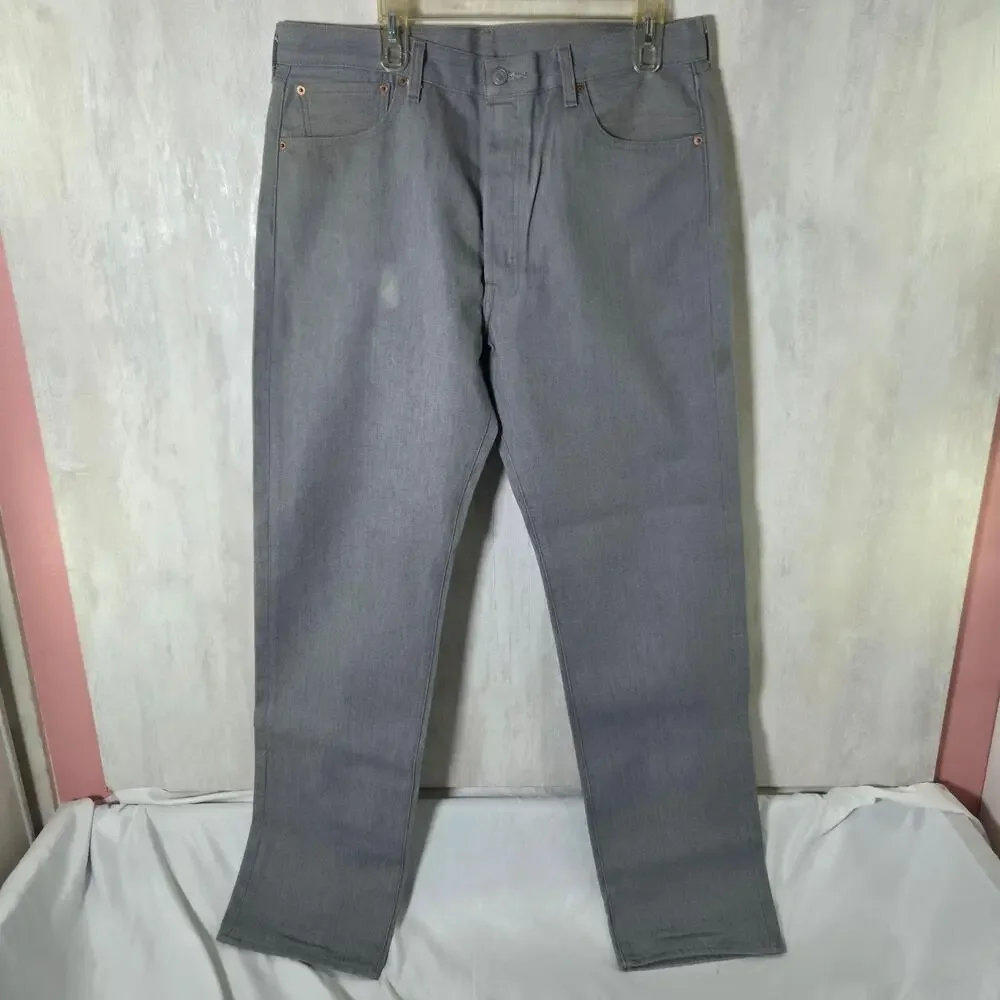 Levis 501 Jeans Mens 36x36 Gray Denim Straight Regular Fit Button Fly Classic